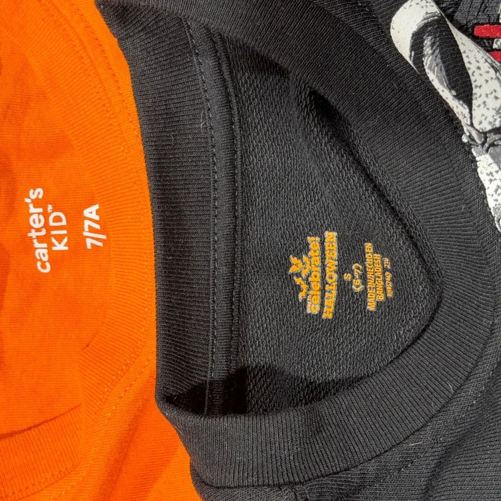 Carter's Halloween Tops Boys S 6-7 Orange Black Skeleton Pumpkin Spooky EUC